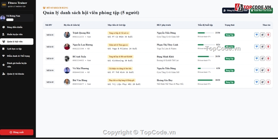 thể hình,đặt lịch,code tập thể hình